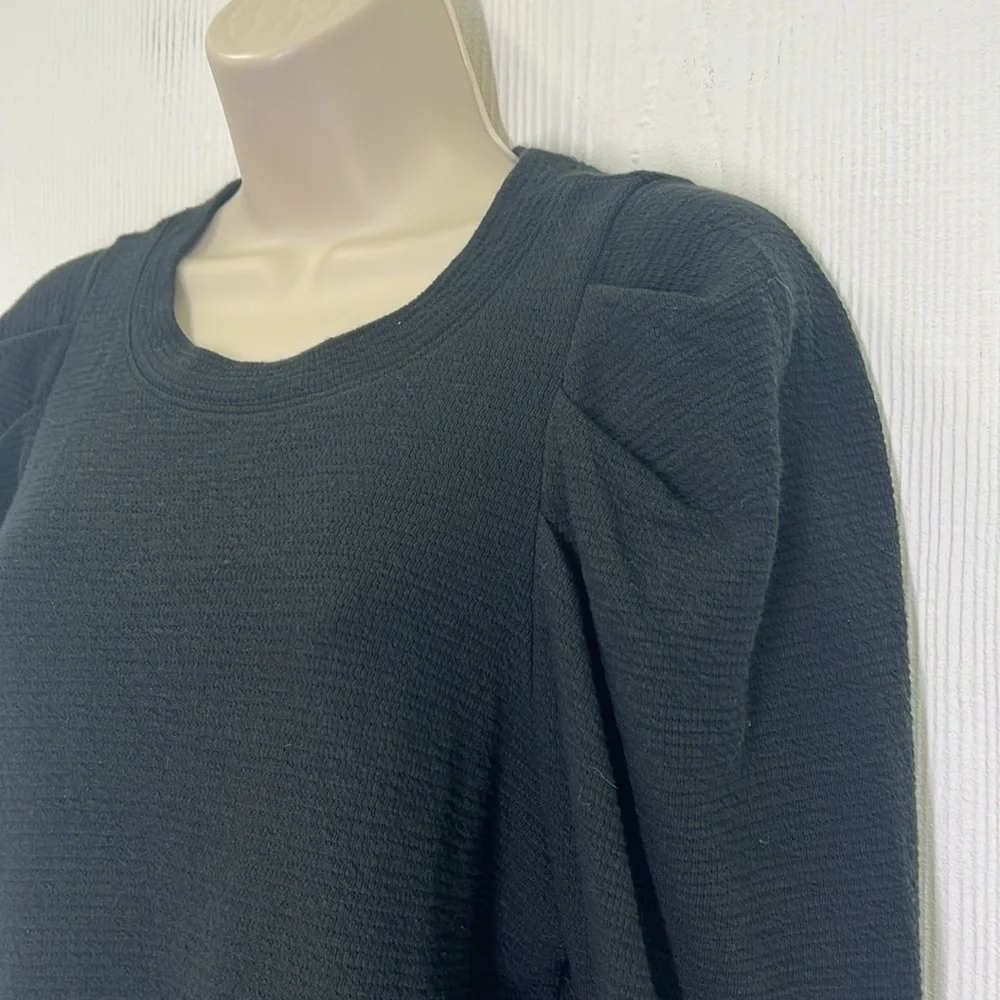 Madewell - Textured Button Puff Long Sleeve Black Crewneck Blouse Size Medium